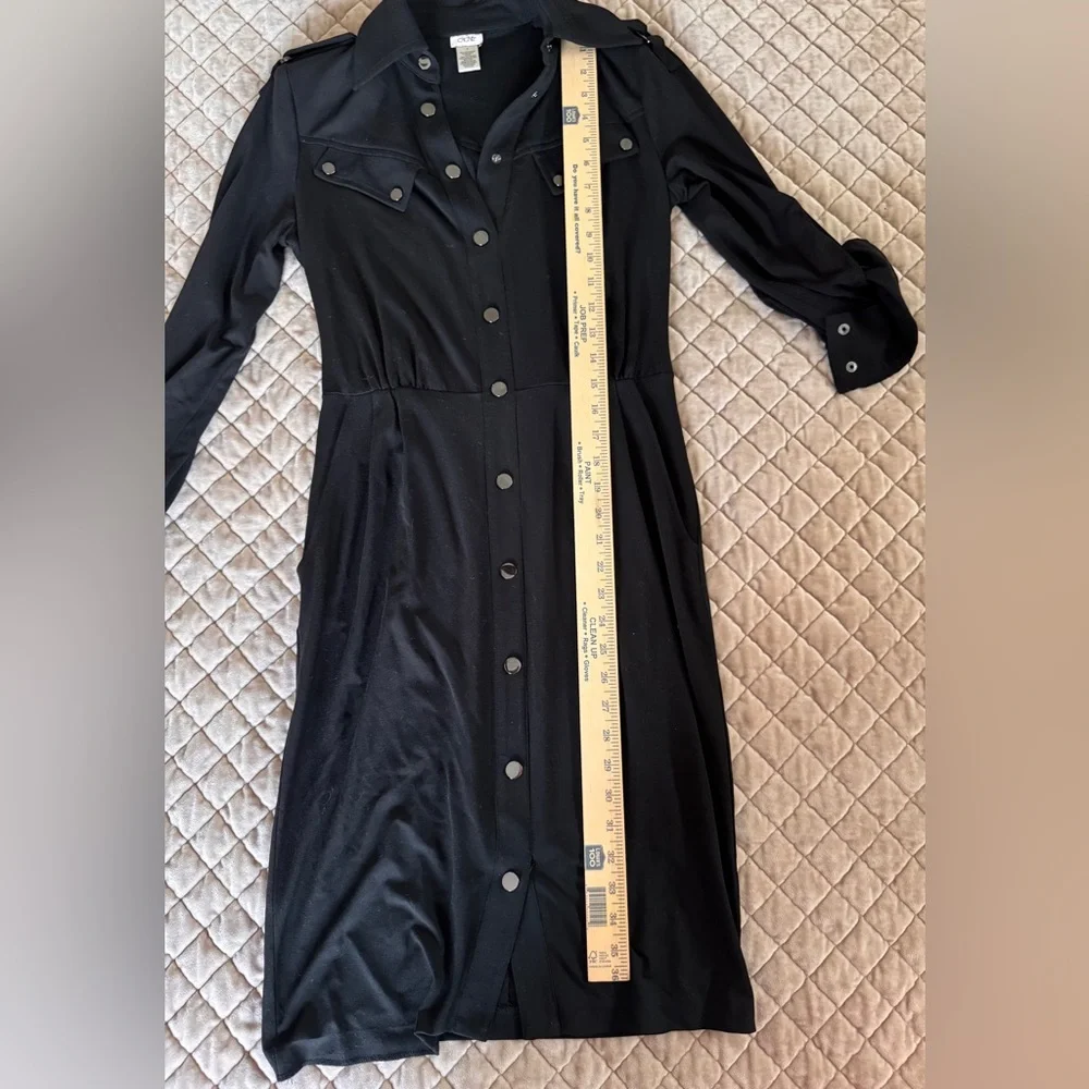 Cache Black Snap Front Shirt Dress‎ Military Style Epaulets Size 4